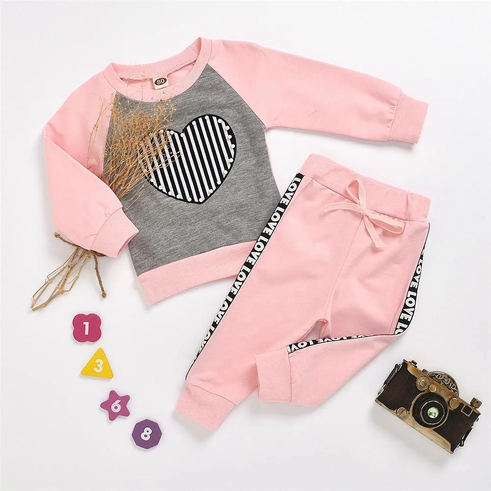 Toddler Girl Heart Stripe Print Beaded Top & Pants Wholesale Girl Clothing