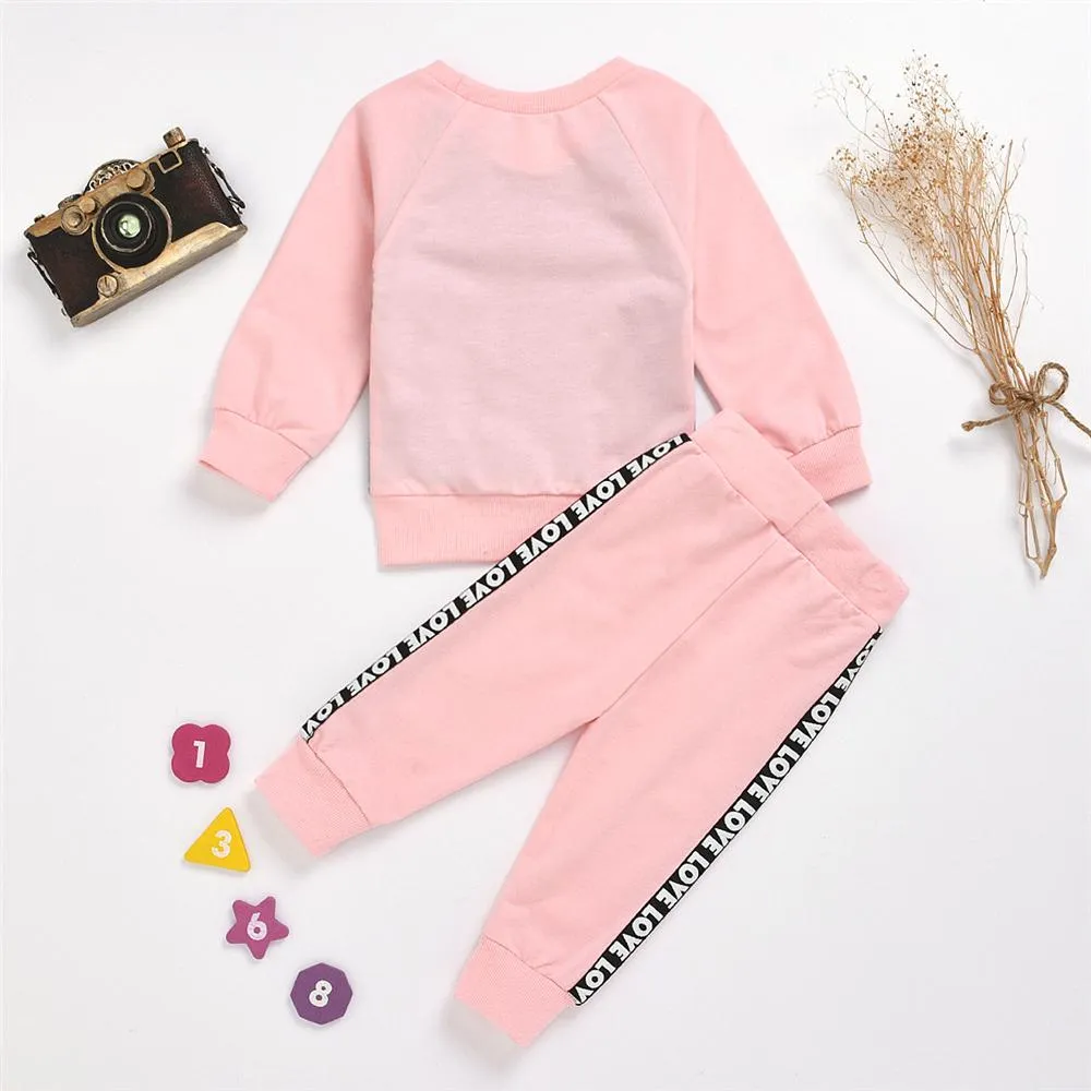 Toddler Girl Heart Stripe Print Beaded Top & Pants Wholesale Girl Clothing