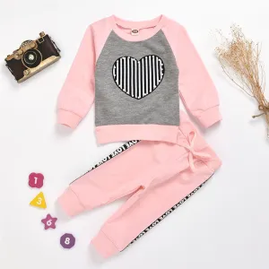 Toddler Girl Heart Stripe Print Beaded Top & Pants Wholesale Girl Clothing