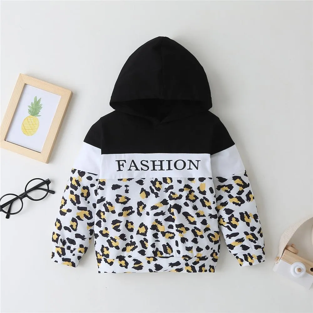 Unisex Fashion Leopard Long Sleeve Hooded Top & Pants Bulk Childrens Clothes