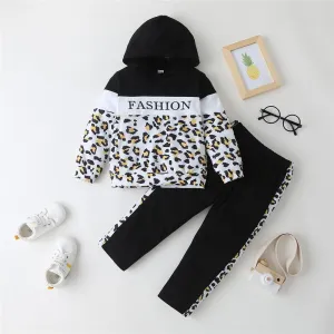 Unisex Fashion Leopard Long Sleeve Hooded Top & Pants Bulk Childrens Clothes