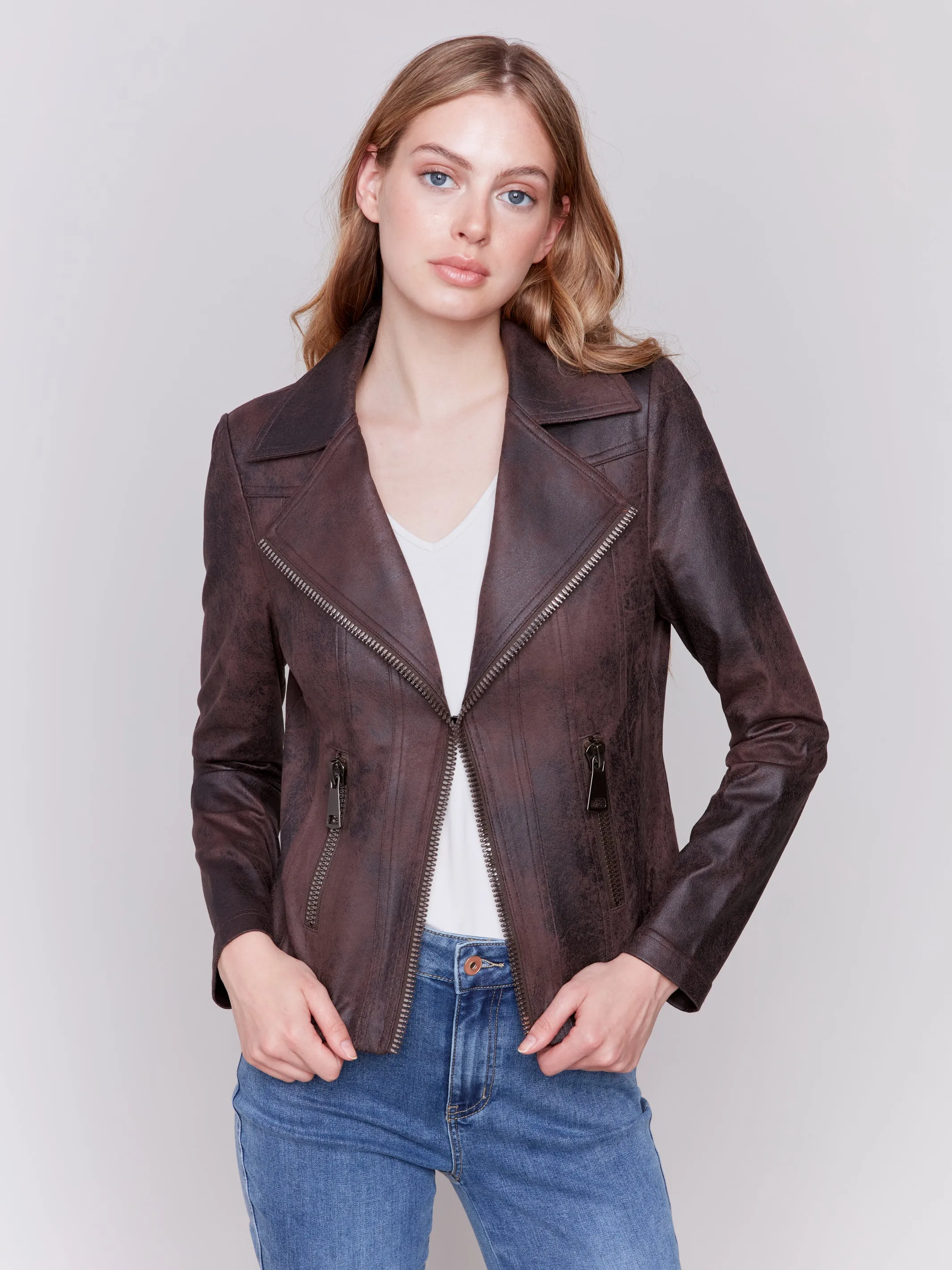 Vintage Faux Leather Moto Jacket - HQ