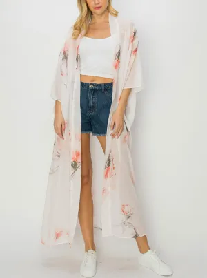 Watercolor Coral Long Duster Kimono