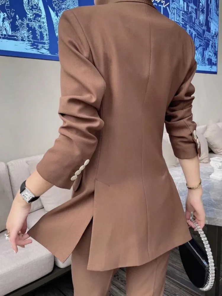 Women Classic Blazer Pantsuit Office 2pc Suit Jackets