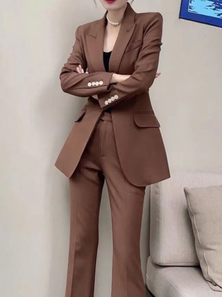 Women Classic Blazer Pantsuit Office 2pc Suit Jackets