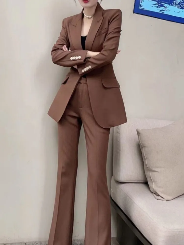Women Classic Blazer Pantsuit Office 2pc Suit Jackets
