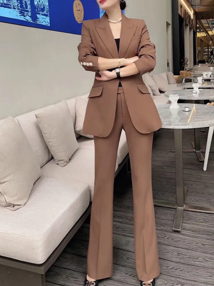 Women Classic Blazer Pantsuit Office 2pc Suit Jackets