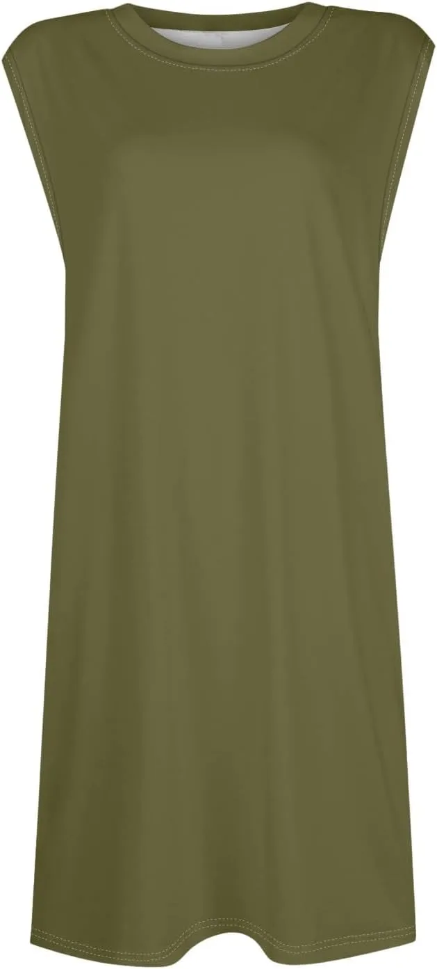 Women Crew Neck Sleeveless Sundress Printed Beach Vacation Pockets Dress 2025 Summer Casual Loose Mini Dresses