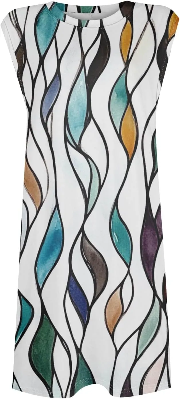 Women Crew Neck Sleeveless Sundress Printed Beach Vacation Pockets Dress 2025 Summer Casual Loose Mini Dresses