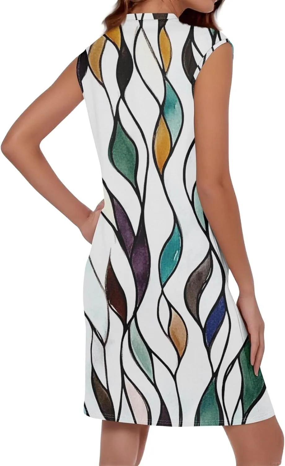 Women Crew Neck Sleeveless Sundress Printed Beach Vacation Pockets Dress 2025 Summer Casual Loose Mini Dresses