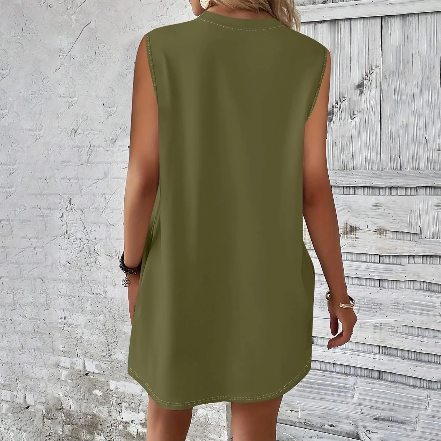 Women Crew Neck Sleeveless Sundress Printed Beach Vacation Pockets Dress 2025 Summer Casual Loose Mini Dresses