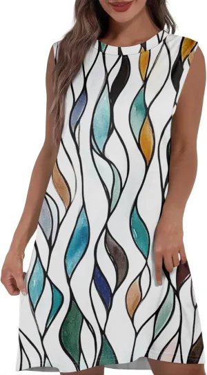 Women Crew Neck Sleeveless Sundress Printed Beach Vacation Pockets Dress 2025 Summer Casual Loose Mini Dresses