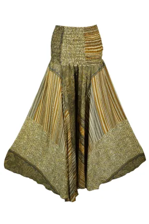Women Handmade Bohemian Olive Green Wide-Leg Pants – Flowy Divided Skirt SM