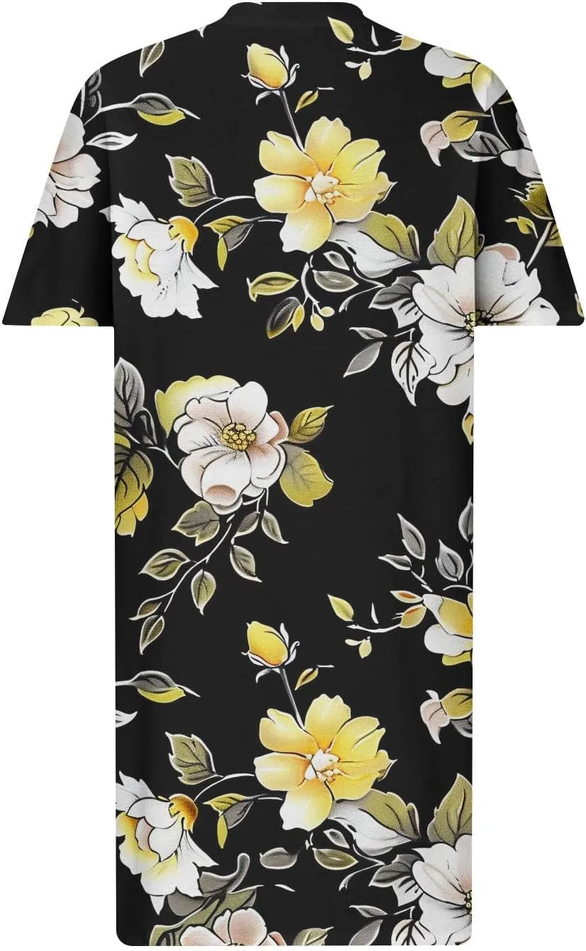 Women Oversized Dress Floral Printed V Neck Casual Tunic Dress Summer Short Sleeve Knee Length Midi Dresses Plus Size