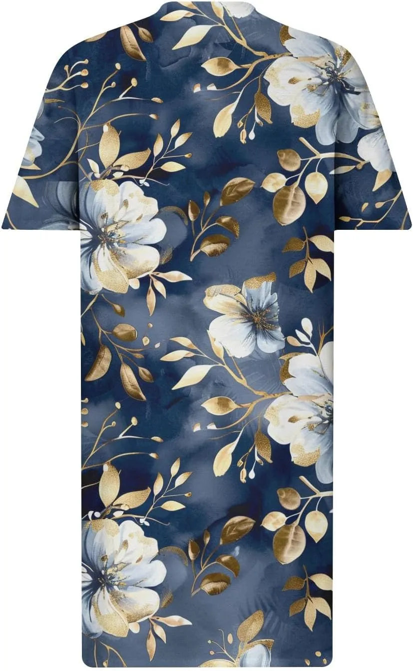 Women Oversized Dress Floral Printed V Neck Casual Tunic Dress Summer Short Sleeve Knee Length Midi Dresses Plus Size