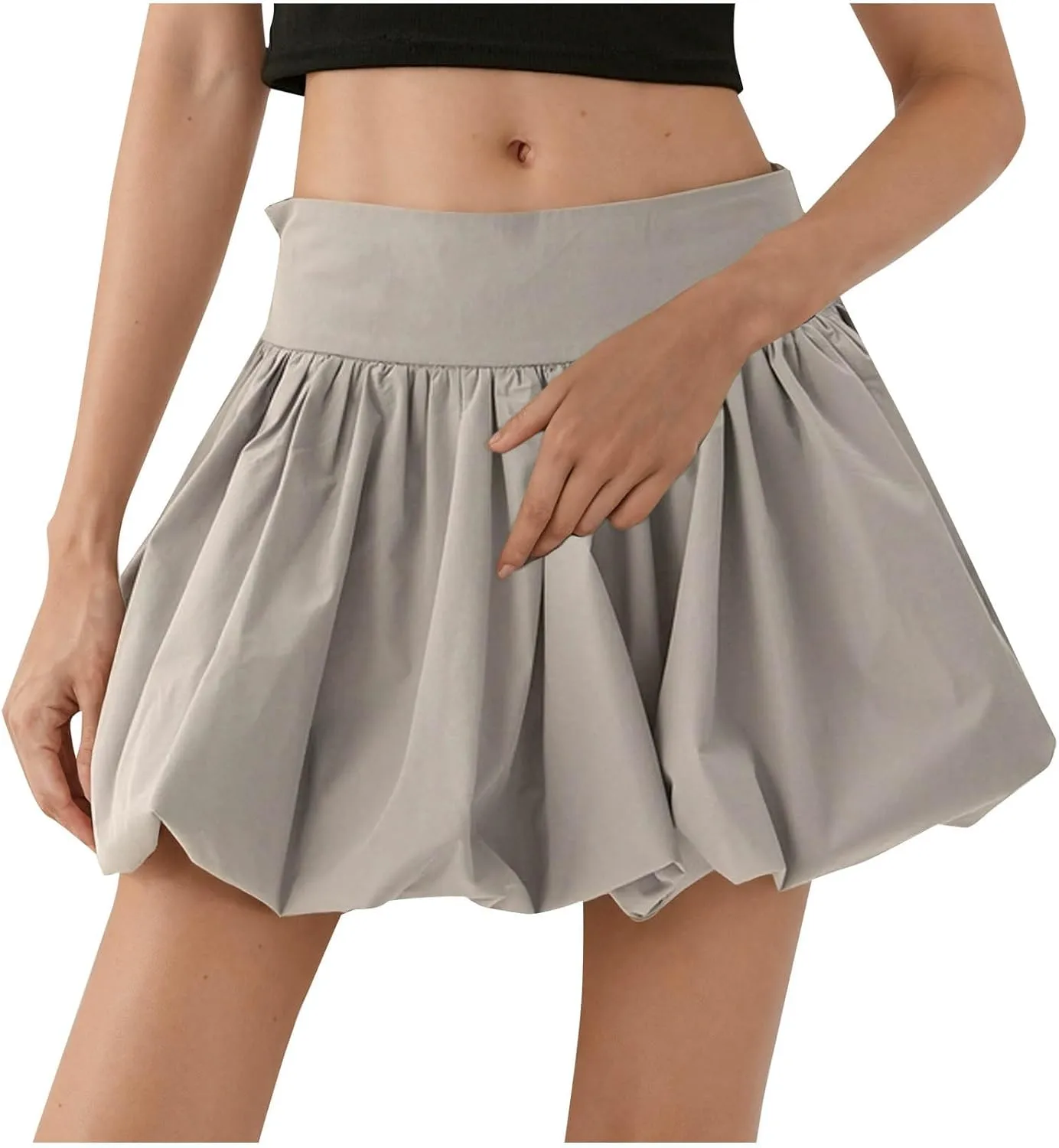 Womens Bubble Mini Skirt Y2k Solid Color Ruffle Hem Pleated Short Puffball Balloon Short Skirts Party Clubwear