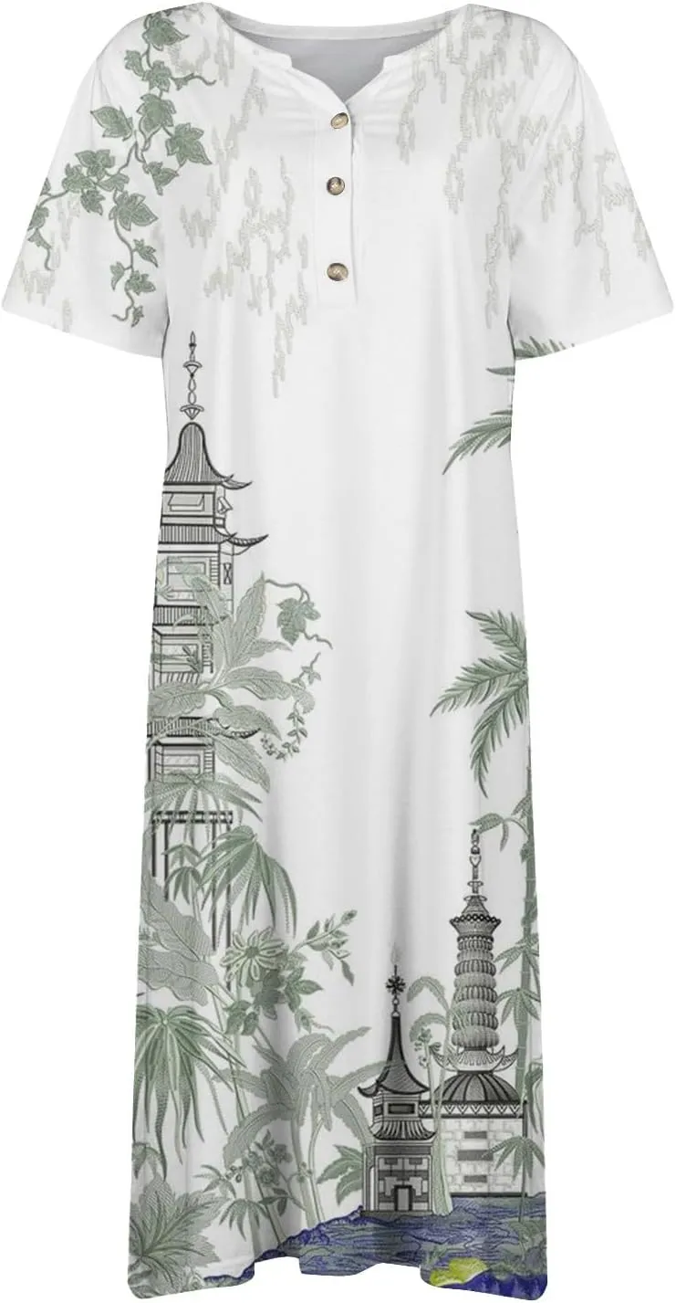 Womens Casual Printed Dresses V Neck Fashion Short Sleeve 2025 Sexy Swing Summer Dressy Daily Party Dress