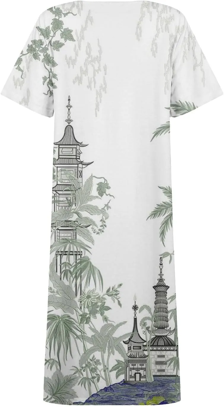 Womens Casual Printed Dresses V Neck Fashion Short Sleeve 2025 Sexy Swing Summer Dressy Daily Party Dress