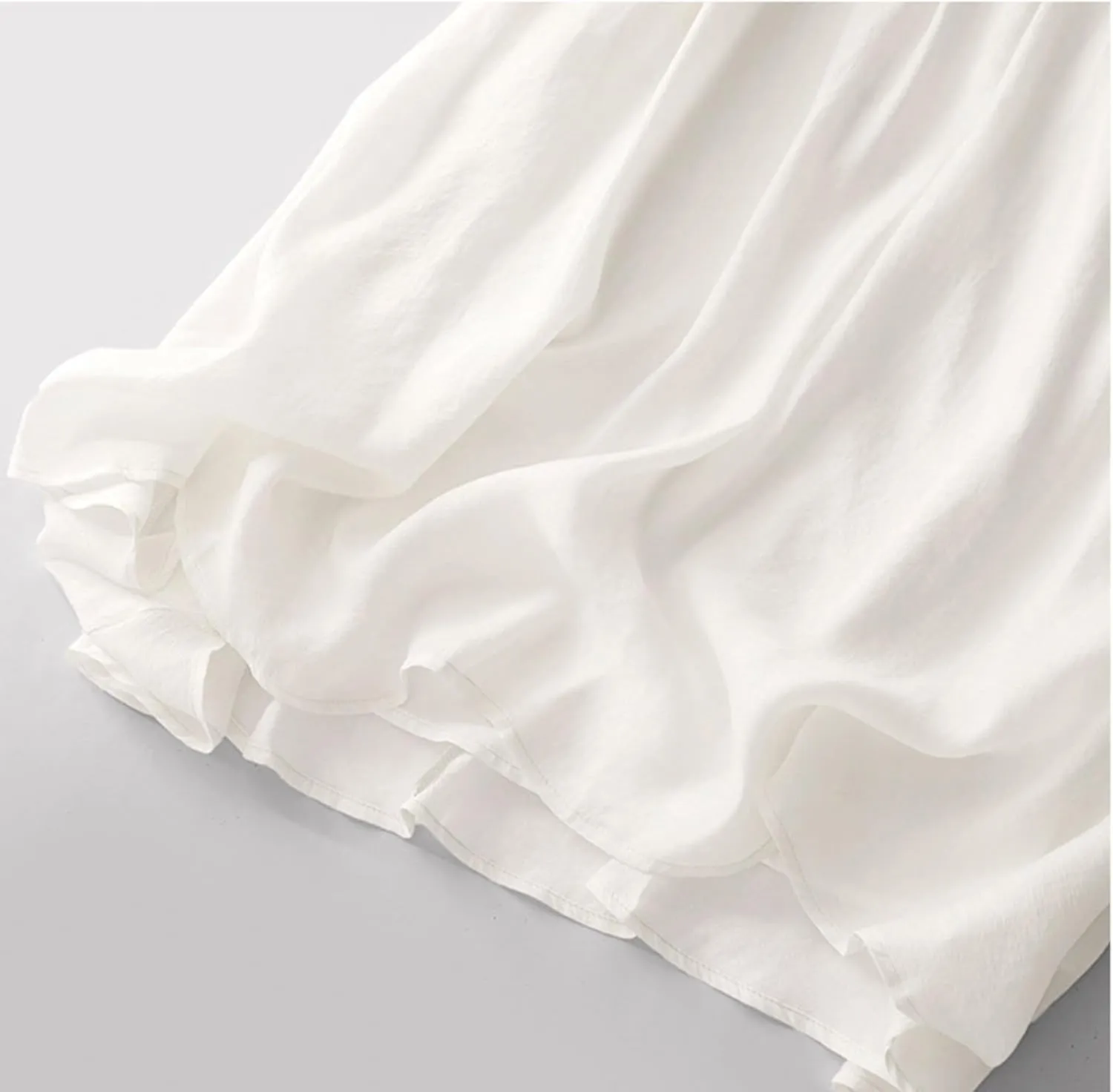 Womens Cotton Linen Skirts Summer Casual Elegant Double Layer Elastic High Waist Flowy Swing A Line Long Maxi Skirt