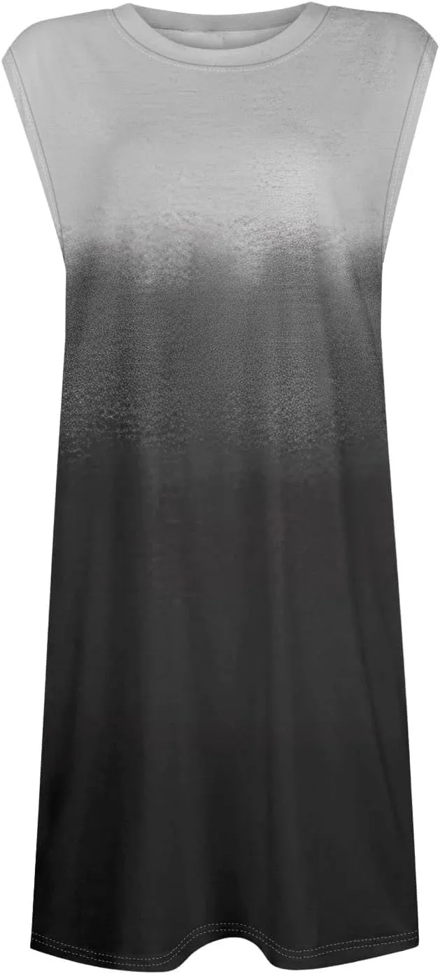 Womens Crew Neck Sleeveless Mini Dresses Printed Beach Vacation Pockets Dress 2025 Summer Casual Loose Sundress