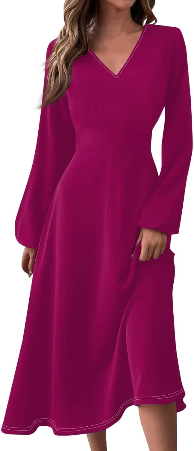 Womens Fall/Winter Dresses Long Sleeve V Neck Dresses Elegant Dresses Trendy Printed Dresses Dresses for Women