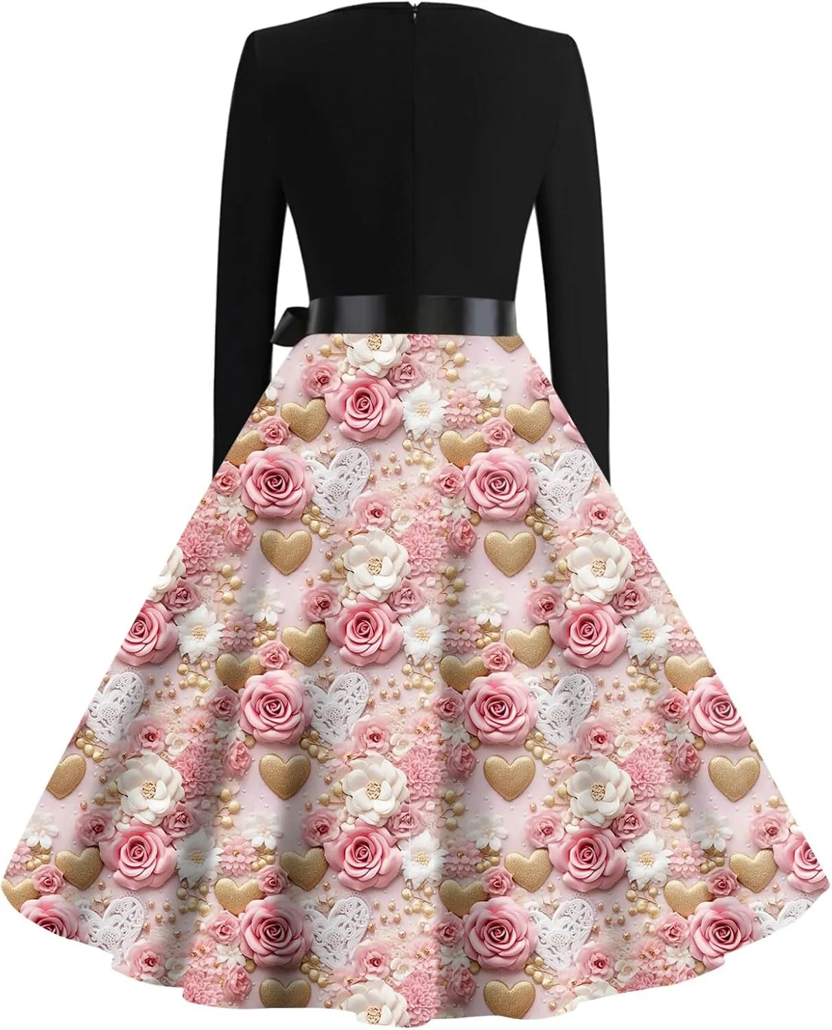 Women's Fashion Round Neck Casual Slim Valentine's Day Printed Long Sleeve Dresses Fashion