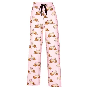 Womens Pajama Pants - Puppy Love  PJ Pants - Soft Pink