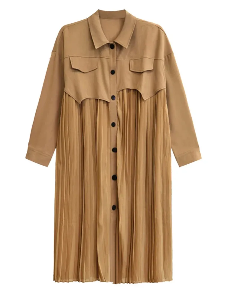 Women's Pleated Flutter Midi Shirt Dress