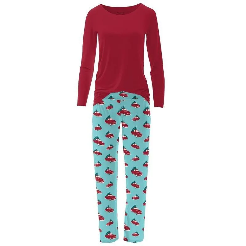 Women's Print Bamboo Long Sleeve Loosey Goosey Tee & Pajama Pants Set - Iceberg Trucks and Trees (WCA22)
