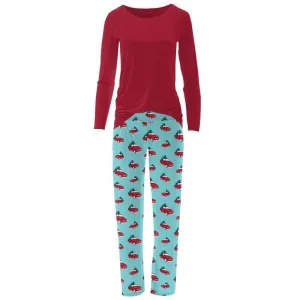 Women's Print Bamboo Long Sleeve Loosey Goosey Tee & Pajama Pants Set - Iceberg Trucks and Trees (WCA22)