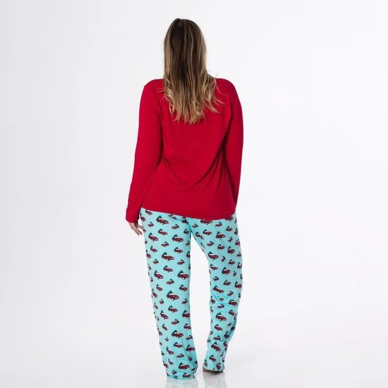 Women's Print Bamboo Long Sleeve Loosey Goosey Tee & Pajama Pants Set - Iceberg Trucks and Trees (WCA22)