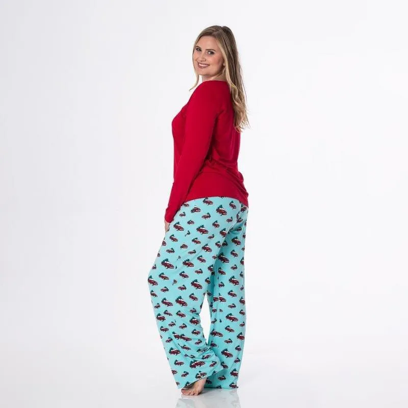 Women's Print Bamboo Long Sleeve Loosey Goosey Tee & Pajama Pants Set - Iceberg Trucks and Trees (WCA22)