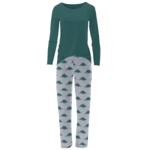 Women's Print Bamboo Long Sleeve Loosey Goosey Tee & Pajama Pants Set - Pearl Blue Menorahsaurus