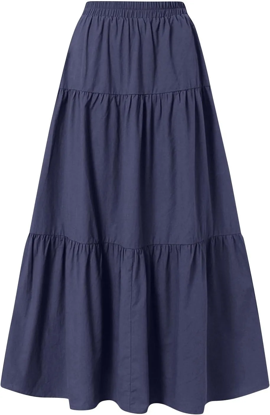 Womens Ruffle Maxi Skirts High Waist Elastic Layered Pleated Long Skirt Summer Casual Flowy Skirts with Drawstring