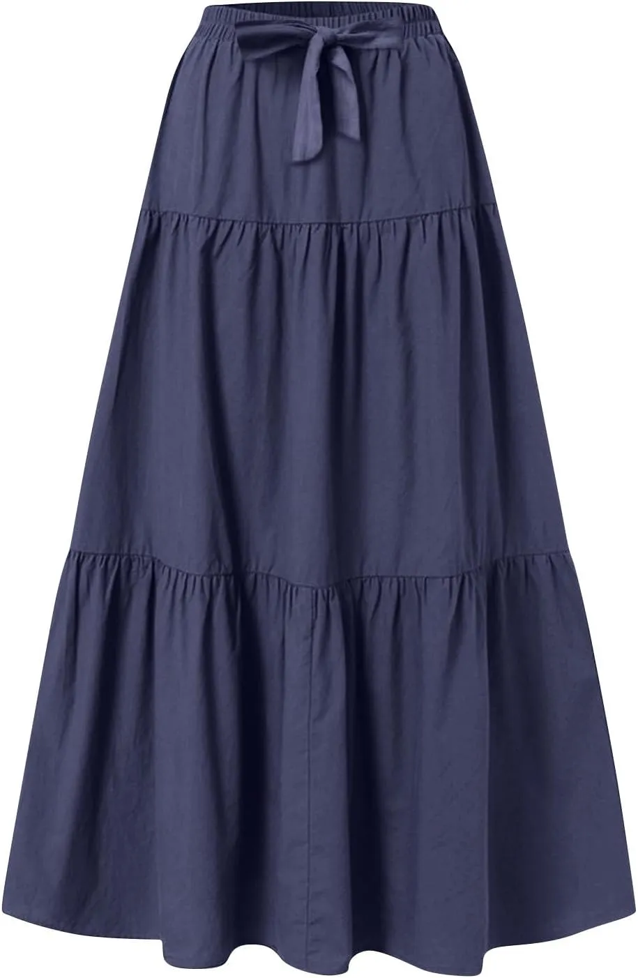 Womens Ruffle Maxi Skirts High Waist Elastic Layered Pleated Long Skirt Summer Casual Flowy Skirts with Drawstring