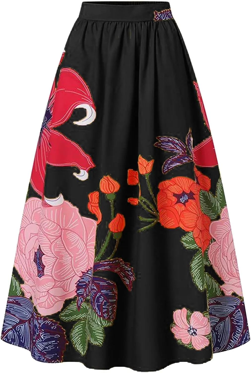 Women's Skirts Summer Boho Maxi Skirt Fashion Loose Floral Printed Skirt High Waisted Beach Maxi Skirt with Pocket