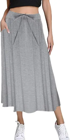 Women's Summer Long Maxi Skirt Solid Color Elastic Waisted Skirts Solid Color Summer Preppy Style Skirts Wrap