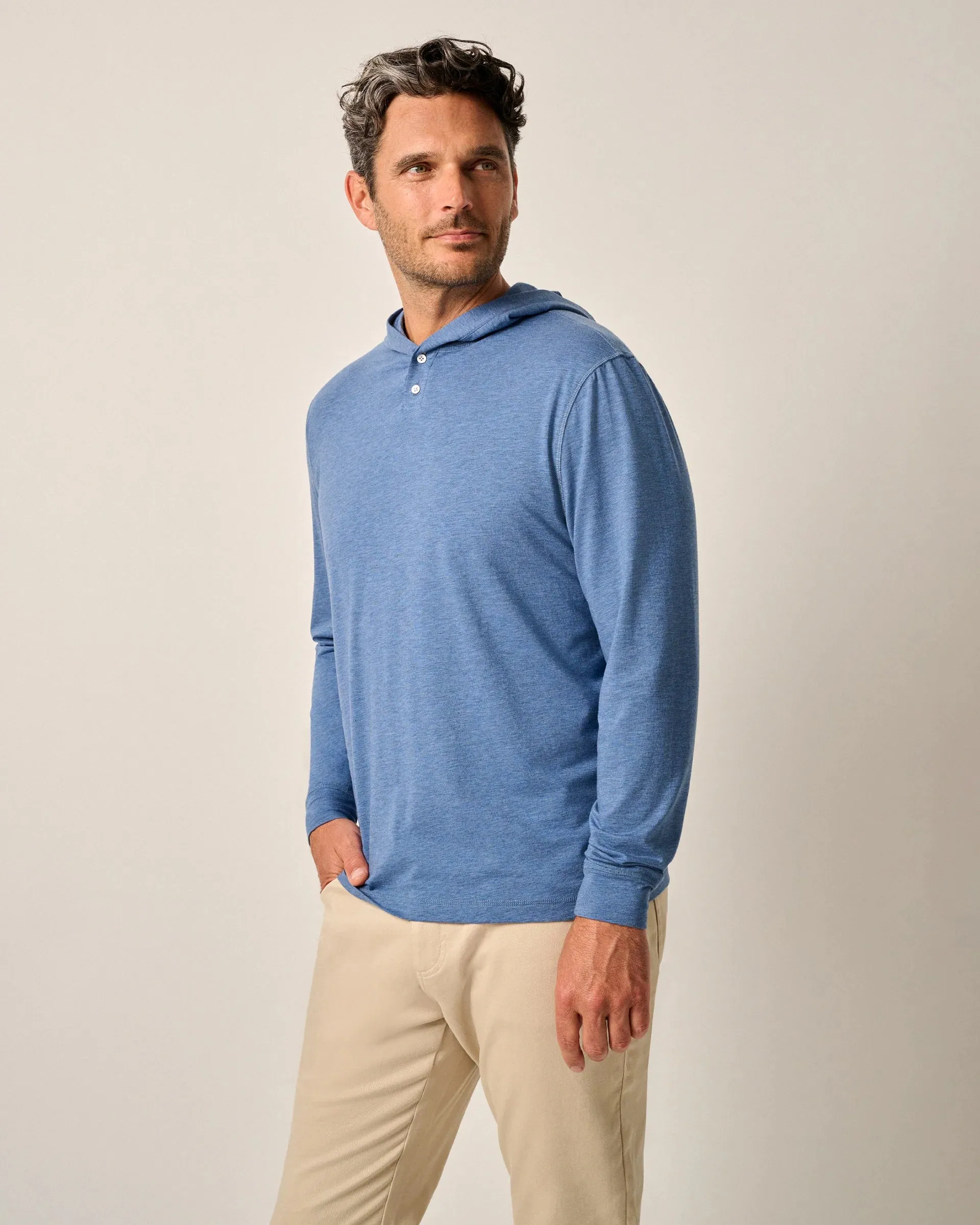 Woodley Cotton T-Shirt Hoodie in Lake by Johnnie-O