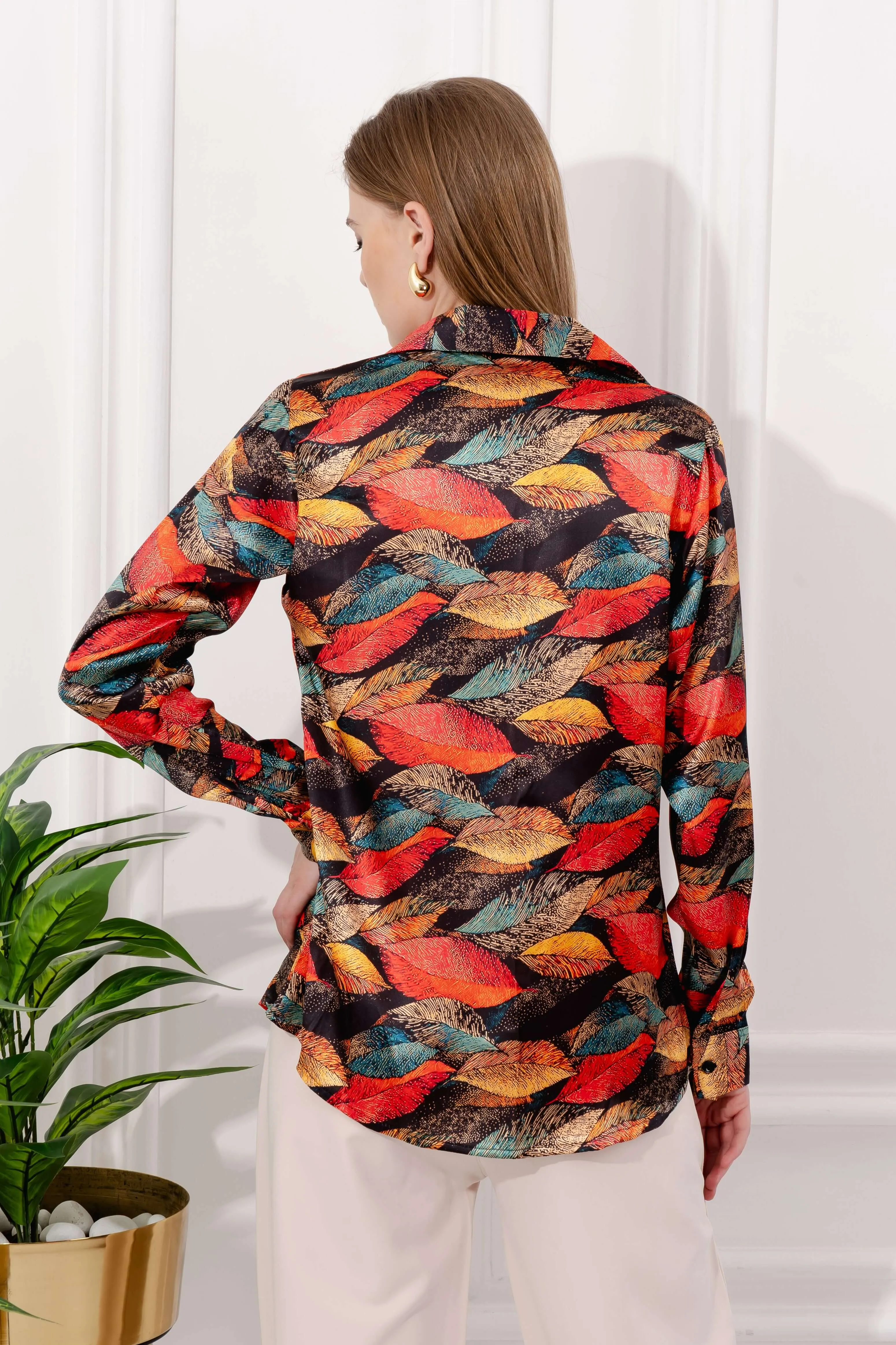 Zing Callistine Leaf Printed Satin Shirt