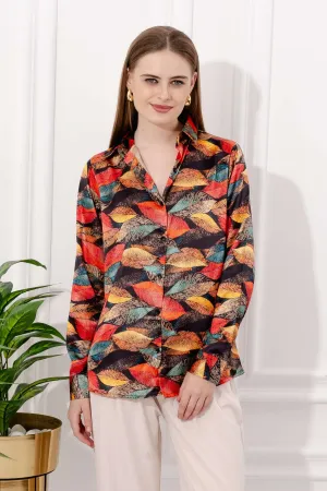 Zing Callistine Leaf Printed Satin Shirt